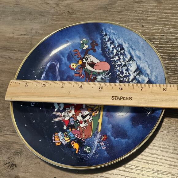 Looney Toons Vintage Collectible Plate 8" What's Up Santa 1993 Bugs Bunny Taz - Picture 9 of 9